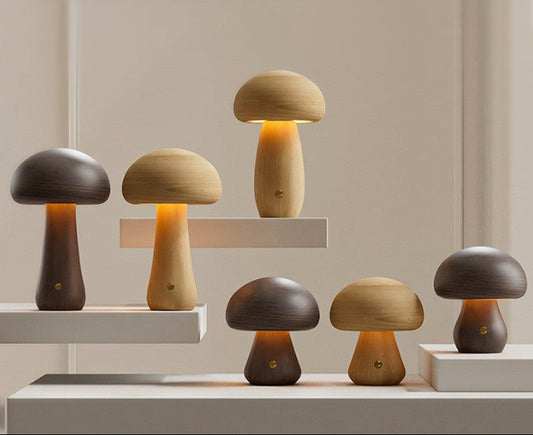 Solid Wood Mushroom Touch Lamp